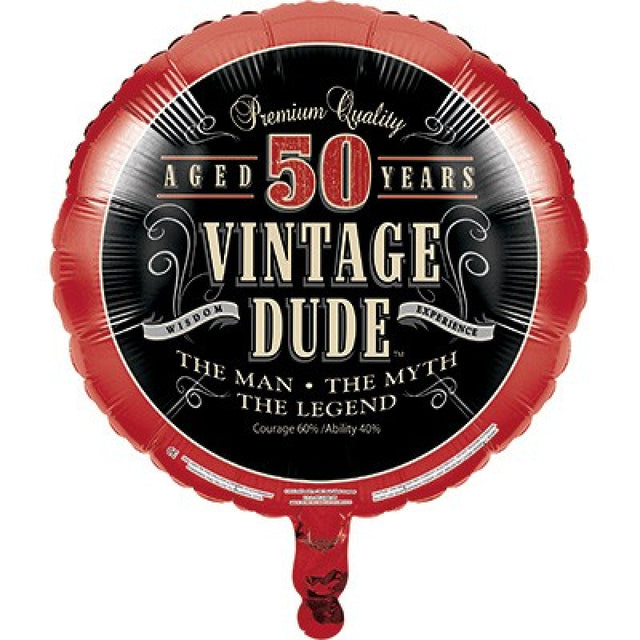 45cm Vintage Dude decoration featuring vibrant retro design, perfect for celebrating a 50th birthday milestone in style.