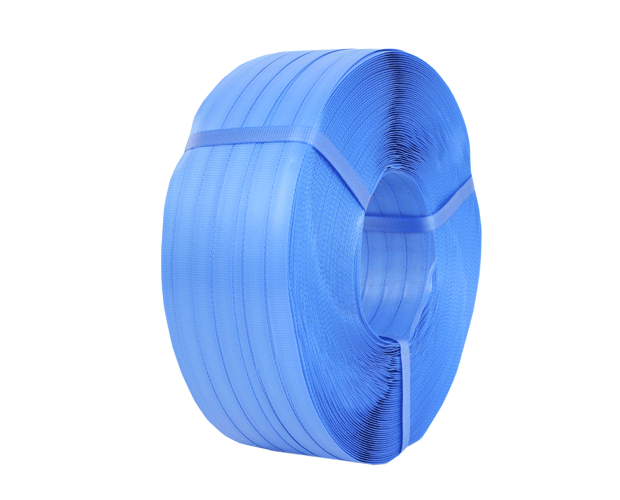 Hand Grade Blue Strapping roll (19mm x 1000m) for lightweight bundling, featuring 70kg strength and easy buckle or seal use.