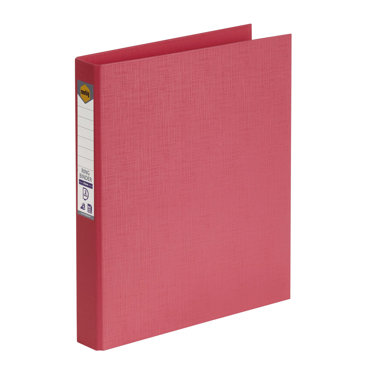 Colorful Marbig Pe Linen Ring Binder, 2D 25mm, Coral, pack of 6; eco-friendly, holds 200 sheets, moisture-resistant, stylish organization.