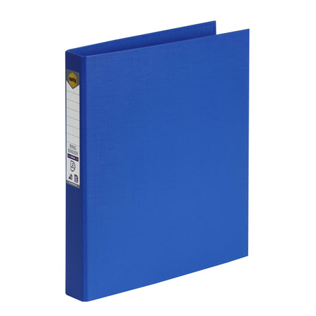 Pack of 6 Marbig PE Linen Binders in marine color, durable, moisture-resistant, holds 200 sheets, eco-friendly organization solution.