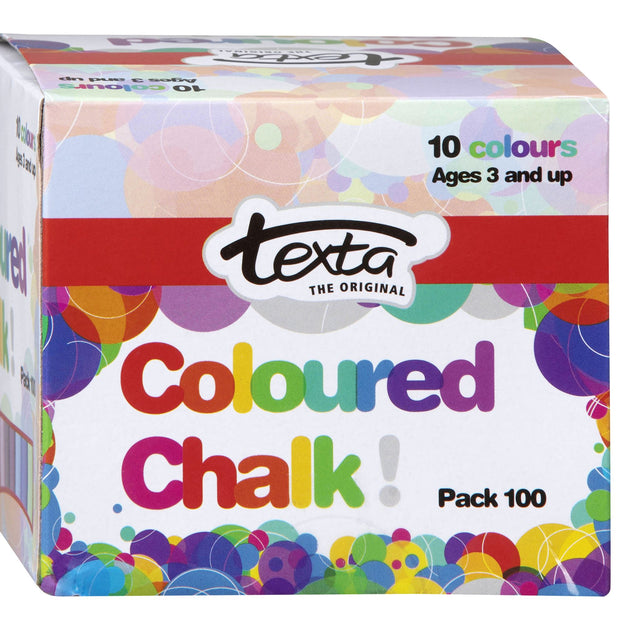 Vibrant Texta Chalk Colours PK100 pack, featuring 100 dust-free, high-quality chalks for art and educational use.