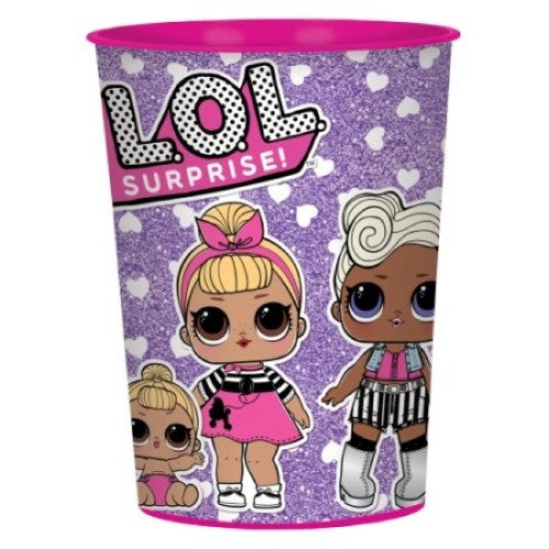 Vibrant LOL Surprise Plastic Favor Cup for kids' parties, featuring iconic characters and spill-resistant design.