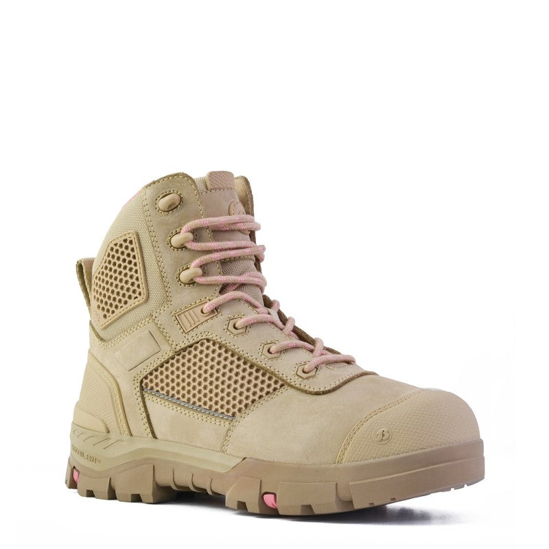 Stylish Bata Ladies Boots in sand color, combining safety features like carbon fiber toecap with lightweight comfort for adventure.