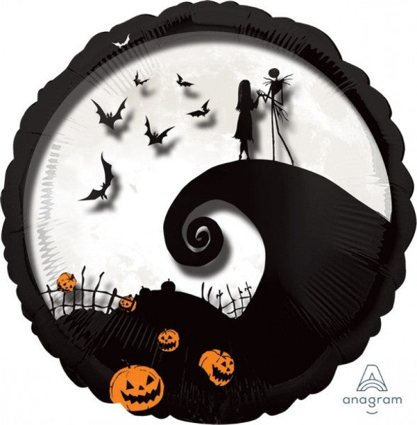 Jumbo foil balloon featuring vibrant graphics of Jack Skellington, perfect for Halloween or themed parties.