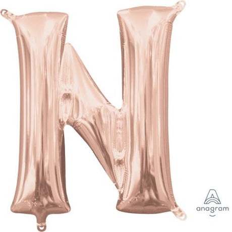 Rose gold foil balloon shaped like the letter N, 40cm, perfect for elegant celebrations and themed parties.