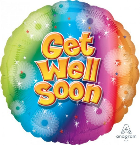 Bright 'Get Well Soon' foil balloon (45cm) with self-sealing feature, perfect for lifting spirits during recovery.