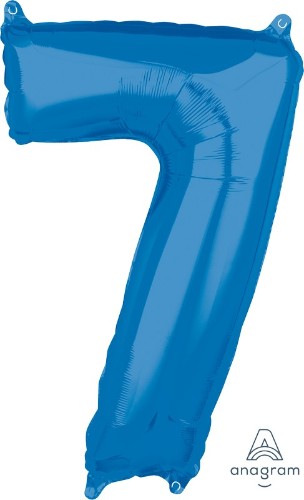 Mid-size blue numeral 7 balloon, perfect for birthdays and special celebrations, made of durable materials for lasting decor.