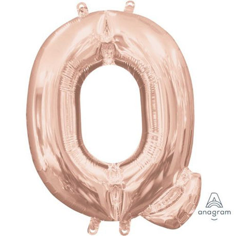 Rose gold foil balloon in the shape of letter Q, 40cm, perfect for stylish celebrations and personalized decor.