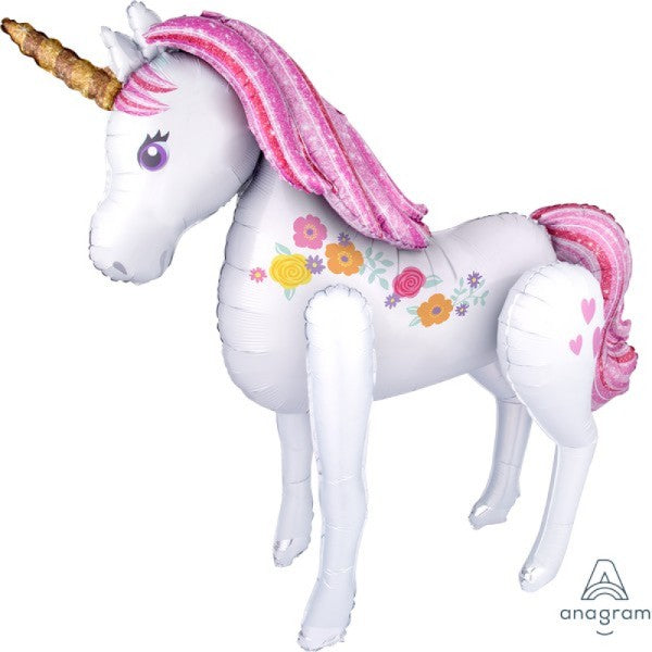 Airwalker Magical Unicorn foil balloon, 43 inches tall, perfect for whimsical celebrations and photo opportunities.