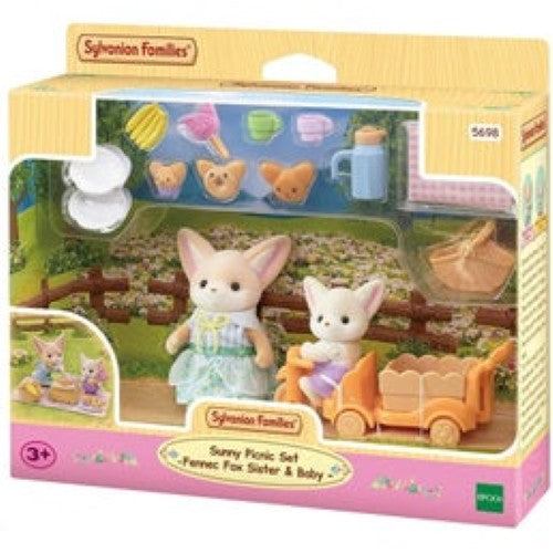 Fennec Fox sister Jasmine and baby Caleb with tricycle and picnic supplies for imaginative outdoor play.