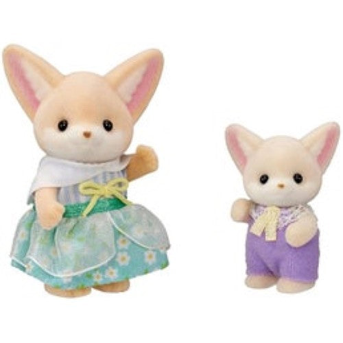 Sylvanian Families Sunny Picnic Set with Fennec Fox Sister Jasmine and Baby Caleb enjoying a picnic with treats and a tricycle.