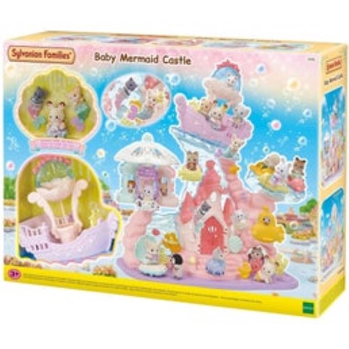 Colorful Sylvanian Families Baby Mermaid Castle playset with rides, accessories, and three adorable baby mermaids for imaginative play.