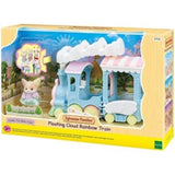 Colorful Sylvanian Families Floating Cloud Rainbow Train with Yulie Fennec, perfect for imaginative play and storytelling.