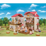 Colorful Sylvanian Families Red Roof Country Home featuring a secret attic playroom, slide-out ladder, and 3 working lights.