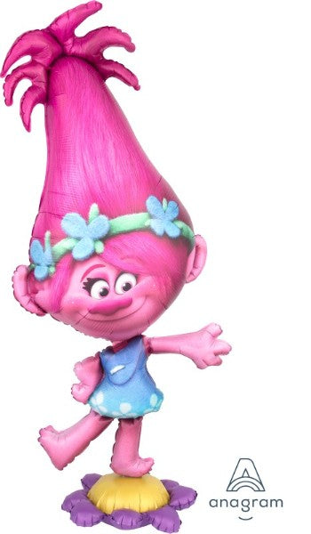 Airwalker foil balloon featuring Trolls character Poppy, perfect for festive parties and unique decor.