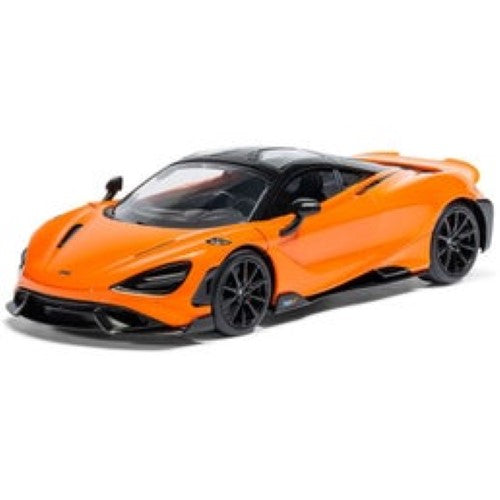 Detailed 1:43 scale model kit of McLaren 765LT, perfect for beginners with included paints and tools for assembly.