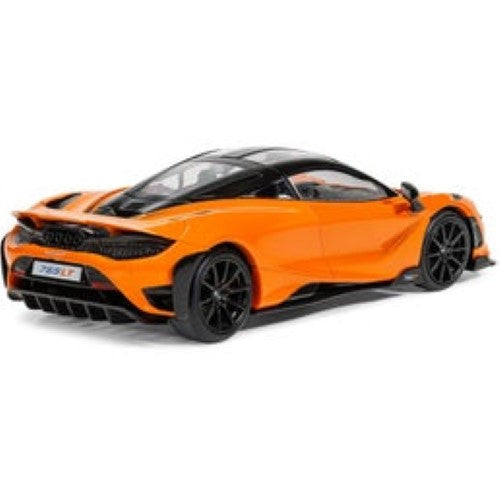 1:43 scale model kit of McLaren 765LT, designed for beginners, includes paints and tools for assembly. Perfect for car enthusiasts.