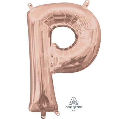 Rose gold foil balloon shaped like the letter P, 40cm, perfect for elegant celebrations and party decor.