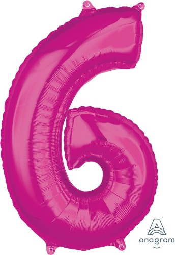 Pink mid-size numeral 6 balloon, ideal for parties and celebrations, made from durable materials for vibrant displays.