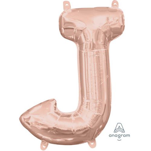 Rose gold foil balloon shaped like the letter J, 40cm, perfect for elegant celebrations and personalized decorations.