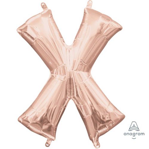 Rose gold foil balloon shaped as the letter X, 40cm, perfect for celebrations and decorations.