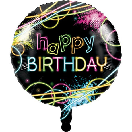 Vibrant 45cm Glow Party Happy Birthday decoration, perfect for lively celebrations and glow-in-the-dark parties.