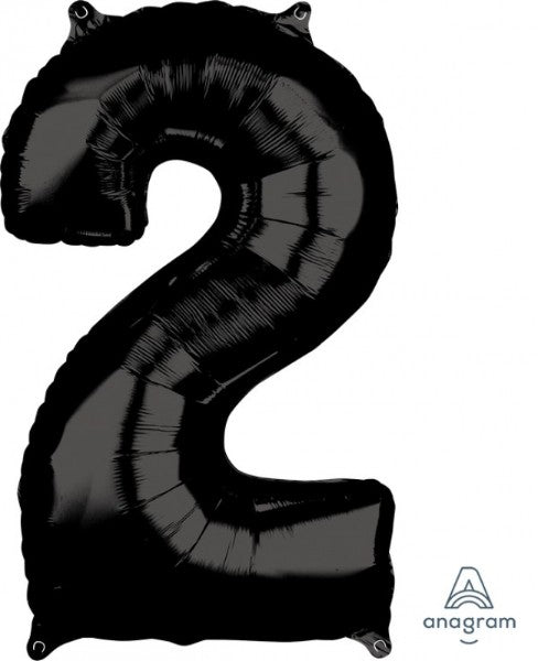 Mid-size black foil balloon shaped like the numeral 2, perfect for elegant celebrations and birthday events.