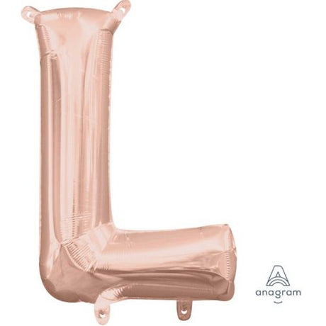 Rose gold foil balloon shaped like the letter L, 40cm, perfect for celebrations and party decorations.