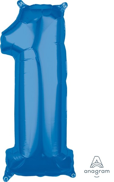 Mid-size blue foil balloon shaped like numeral 1, perfect for celebrations and versatile for any event theme.