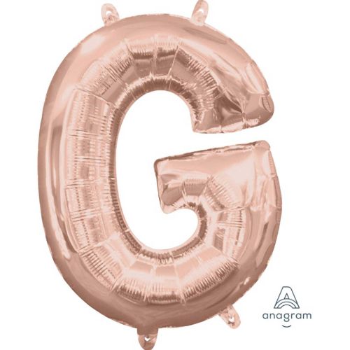 Rose gold foil balloon shaped like the letter G, 40cm, ideal for celebrations and stylish party decor.