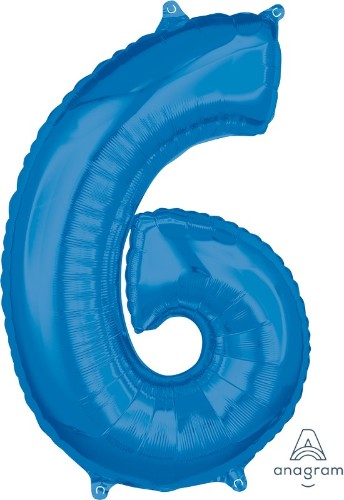 Mid-size blue numeral 6 shape balloon, perfect for birthdays and celebrations, durable and vibrant for impactful decorations.