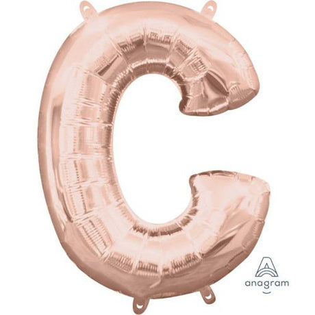 Rose gold foil balloon shaped like the letter C, 40cm, perfect for elegant celebrations and themed decor.