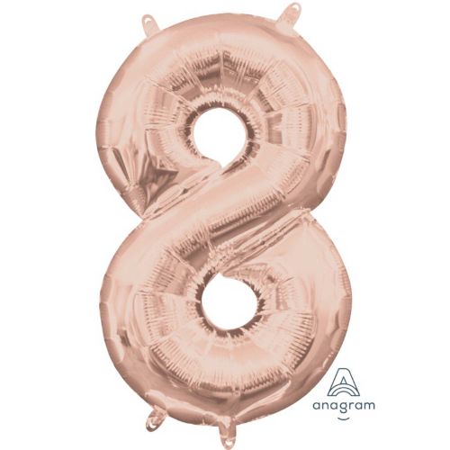 Rose gold foil balloon shaped like the number 8, measuring 40cm, perfect for elegant celebrations and decorations.