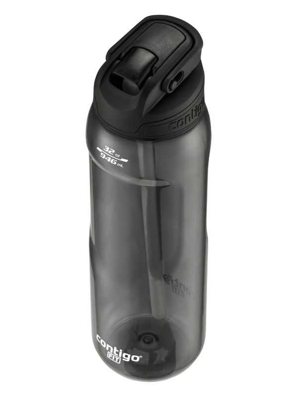 Contigo Autospout Fit 946ml sports bottle in Licorice, featuring spill-proof design, ergonomic grip, and integrated carry handle.