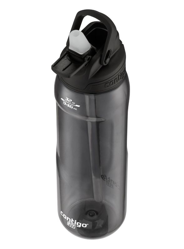 Sports bottle with AUTOSPOUT technology, ergonomic grip, and carry handle, in sleek Licorice color, ideal for hydration on the go.