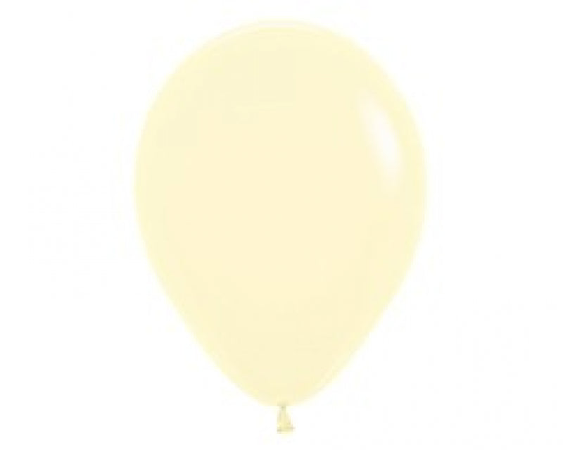 Pack of 50 pastel matte yellow latex balloons, perfect for elegant celebrations and versatile decorations.