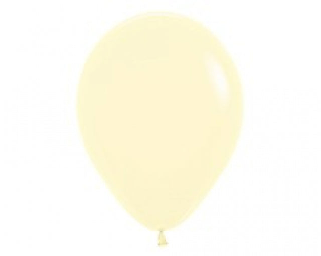 Pack of 50 pastel matte yellow latex balloons, perfect for elegant celebrations and versatile decorations.