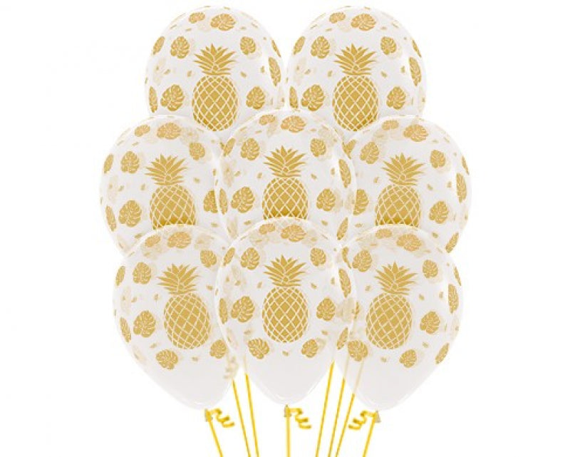 30cm Tropical Design On Crystal Clear Latex Balloons, 12pk - Pack of 12