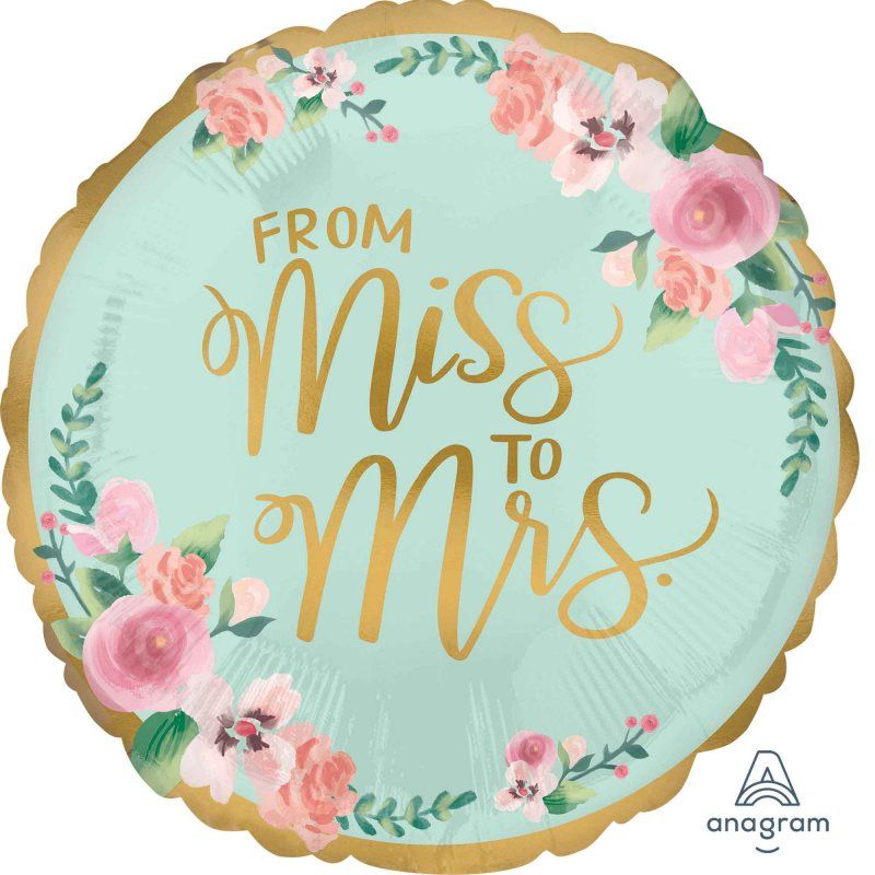 Mint foil balloon saying "To Be From Miss To Mrs," perfect for bridal celebrations and photo props, 45cm self-sealing design.