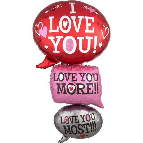 Vibrant self-sealing foil balloon featuring giant love bubbles, perfect for romantic events and celebrations.