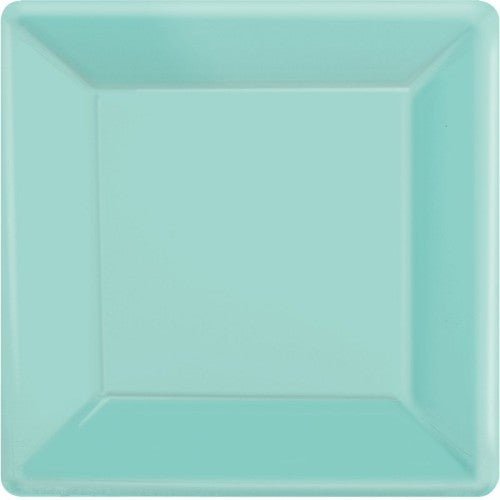 Square paper plates in Robins Egg Blue, 17cm, pack of 20, perfect for parties and casual gatherings. Eco-friendly and stylish.