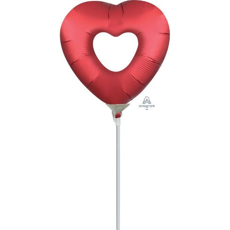 Mini Shape Sangria Open Heart balloon in vibrant color, perfect for romantic celebrations and party decor.