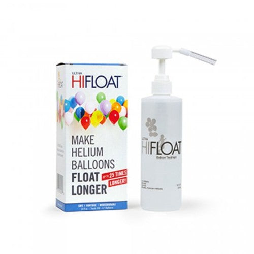 Hi-Float Pint 473ml and pump dispenser for extending helium balloon float time, perfect for events and celebrations.