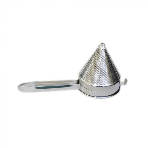 Stainless steel conical strainer (300mm) for efficient liquid straining and sifting, featuring a fine mesh and robust handle.