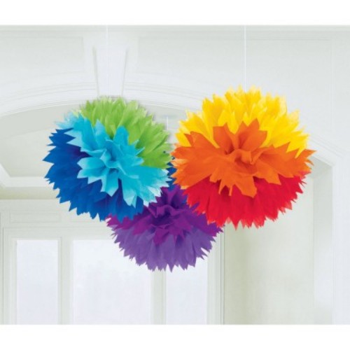 Fluffy Tissue Decorations - Rainbow - Pack of 3