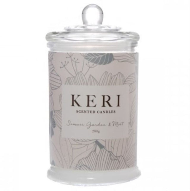 Scented jar candle featuring garden and mint aromas, enhancing home decor and creating a soothing atmosphere.