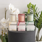 Scented candle in stylish container, featuring creamy vanilla and sweet mulberry, perfect for relaxation and ambiance.