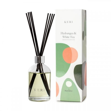 Keri Diffuser Hydrangea with soothing Hydrangea and White Tea fragrance, designed for a serene, luxurious atmosphere.
