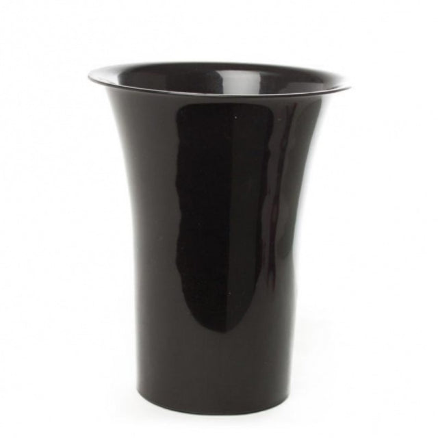 Sleek black flower display vase, 27cm diameter and 33cm height, ideal for enhancing floral arrangements in any setting.