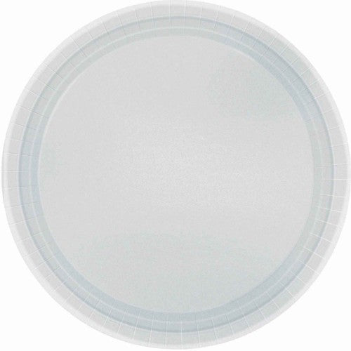 Elegant round silver paper plates, 23cm, pack of 20, perfect for stylish dining at parties and special occasions.